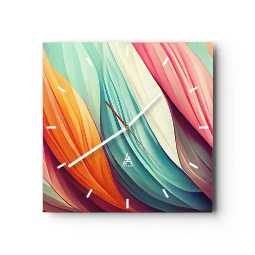 Ceas de perete - Ceas pe sticlă - Țesătură de curcubeu - 40x40 cm