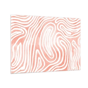 Tablou pe sticlă - Model abstract în nuanțe de alb și coral - 70x50cm - Într-un labirint de coral - Decorațiune modernă pentru perete pentru living și dormitor ARTTOR