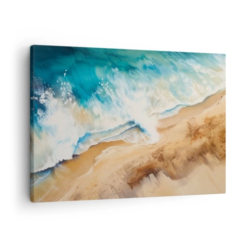 Tablou pe pânză Canvas - Un val de mare izbindu-se de țărmul nisipos - 70x50cm - Unda de întoarcere - Decorațiune modernă pentru perete pentru living și dormitor ARTTOR