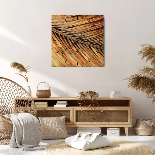 Ceas de perete - Ceas pe sticlă - Aur de nucă de cocos - 40x40 cm