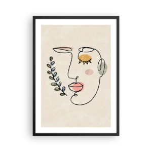 Poster în ramă neagră - Portret minimalist al unei femei pe un fundal bej - 50x70cm - Pacea regăsită - Decorațiune modernă pentru perete pentru living și dormitor ARTTOR