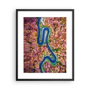 Poster în ramă neagră - Un drum șerpuit prin pădure - 40x50 cm