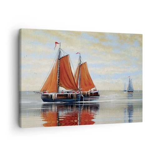 Tablou pe pânză Canvas - Barci cu pânze cu două catarge în ape calme - 70x50cm - Hei, marinarule, navighează... - Decorațiune modernă pentru perete pentru living și dormitor ARTTOR