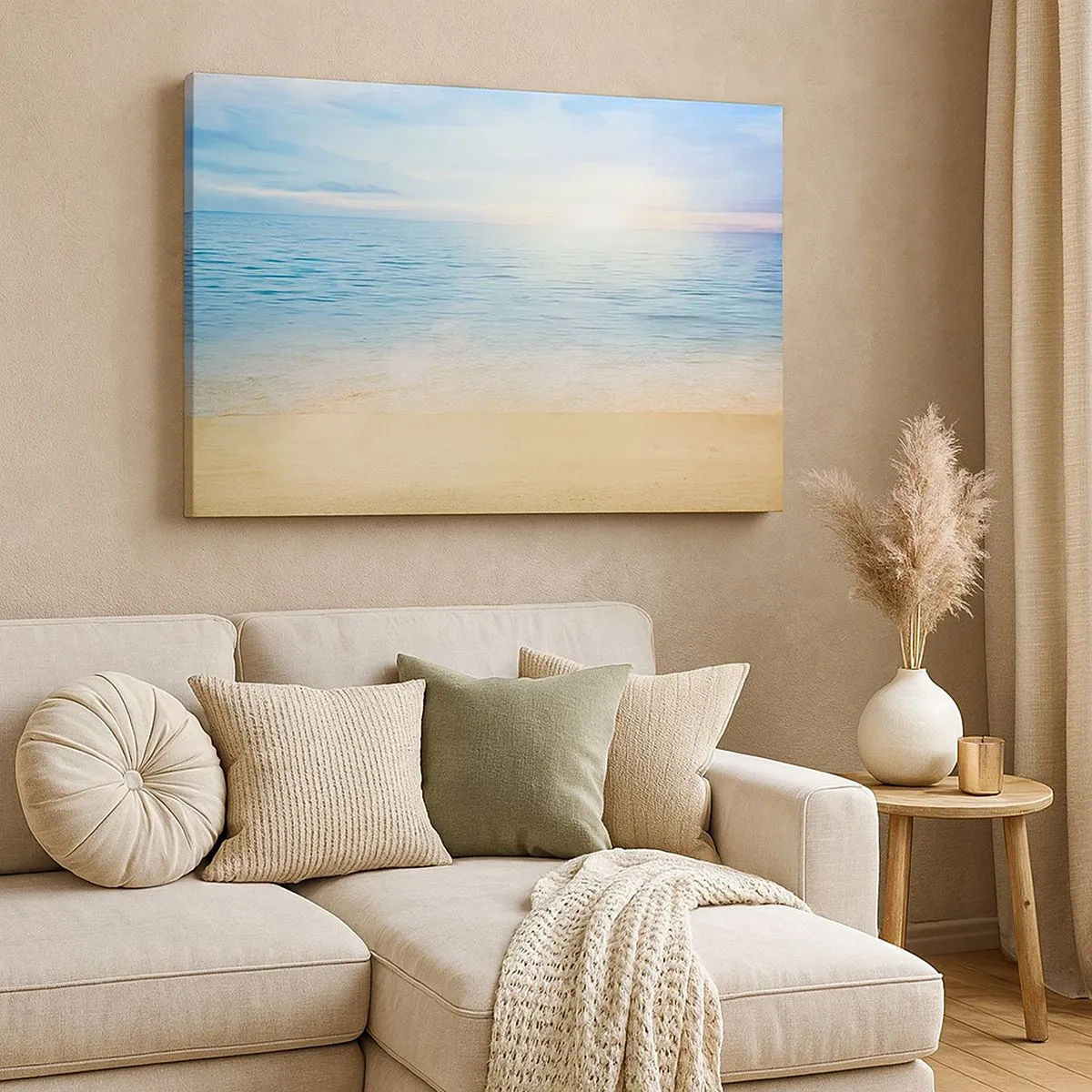Tablou pe pânză Canvas - O plajă cu mare turcoaz și cer senin - 70x50cm - Marele albastru - Decorațiune modernă pentru perete pentru living și dormitor ARTTOR