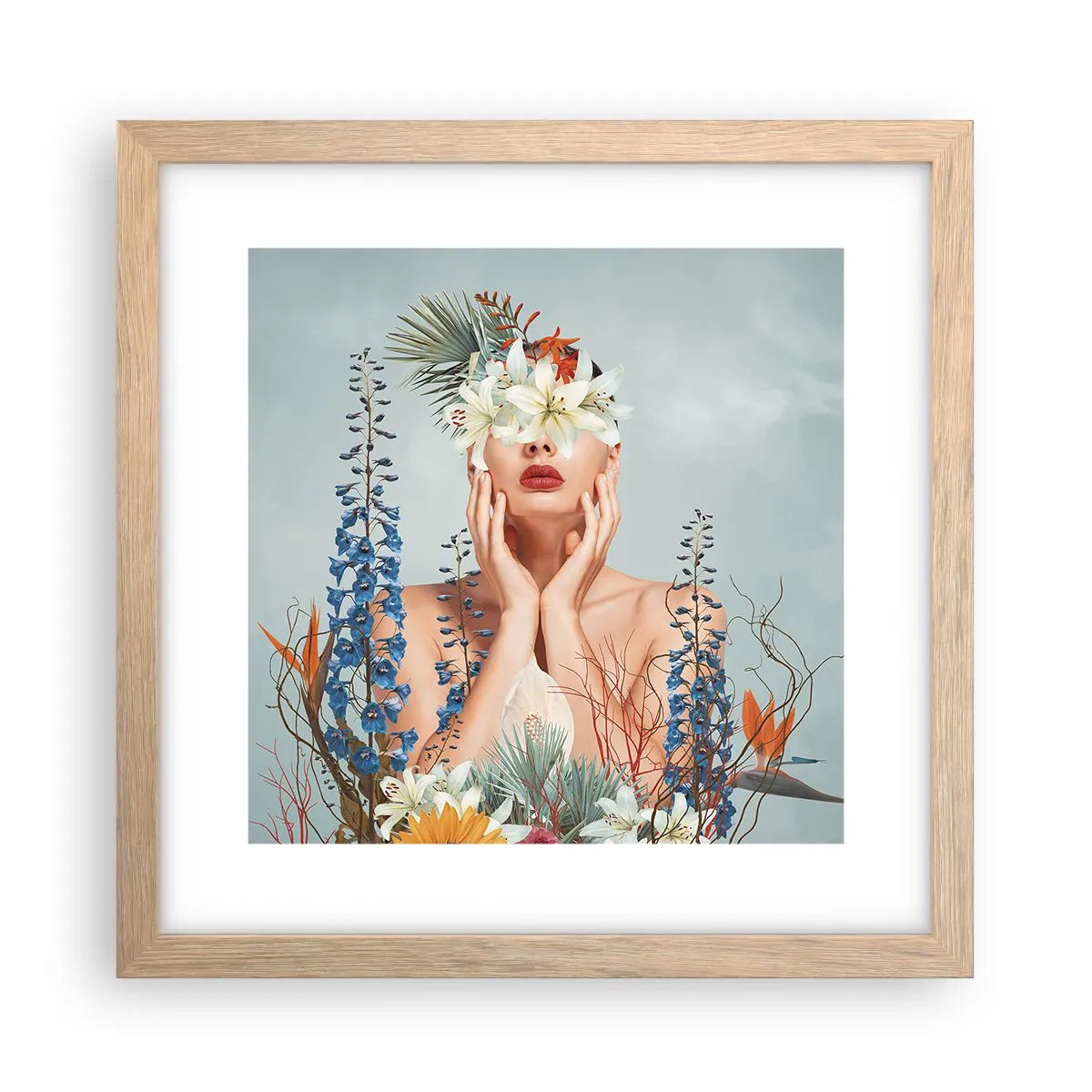 Poster în ramă de stejar deschis - Femeia floare - 30x30 cm