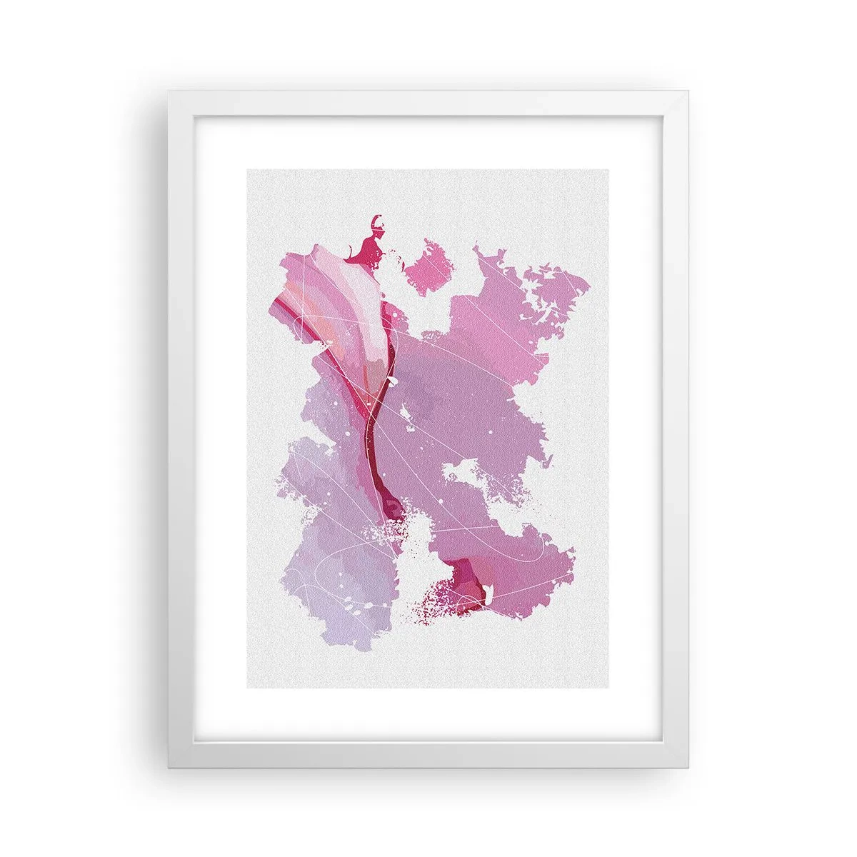 Poster în ramă albă - Harta unei lumi roz - 30x40 cm