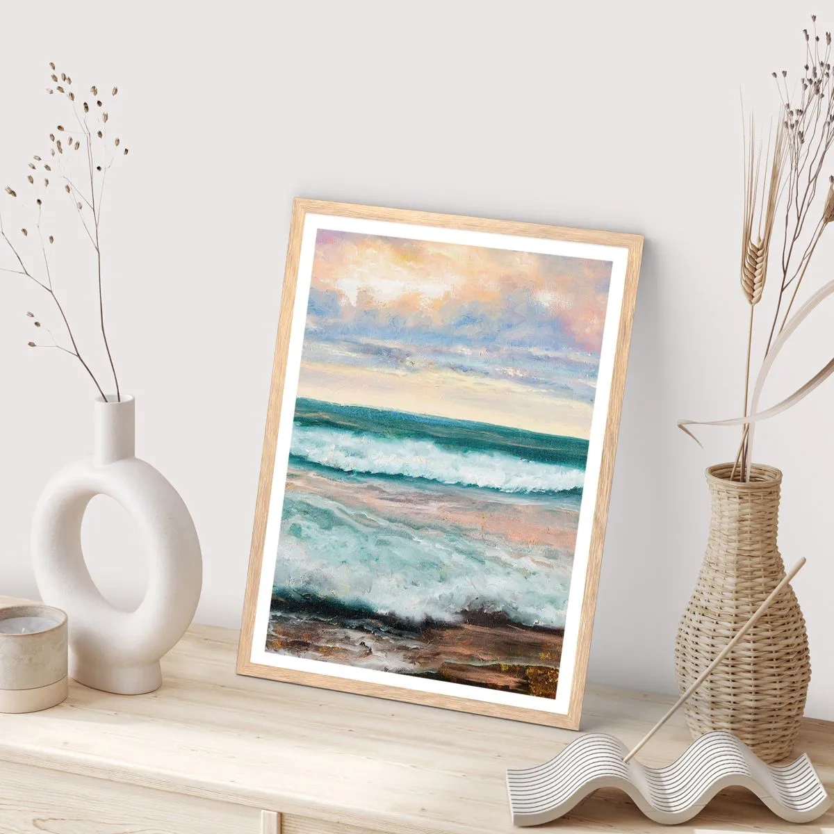 Poster în ramă de stejar deschis - Aici îți vei alina sufletul - 70x100 cm