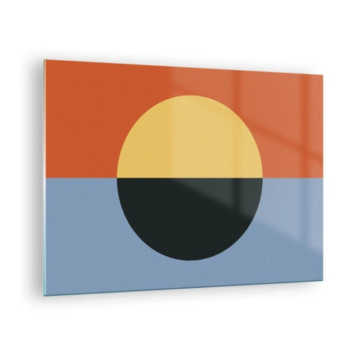 Tablou pe sticlă - Compoziție abstractă cu un cerc în nuanțe calde și reci - 70x50cm - O compoziție de căldură și răcoare - Decorațiune modernă pentru perete pentru living și dormitor ARTTOR