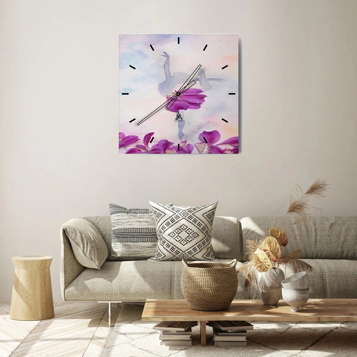 Ceas de perete - Ceas pe sticlă - Delicată ca o floare - 40x40 cm