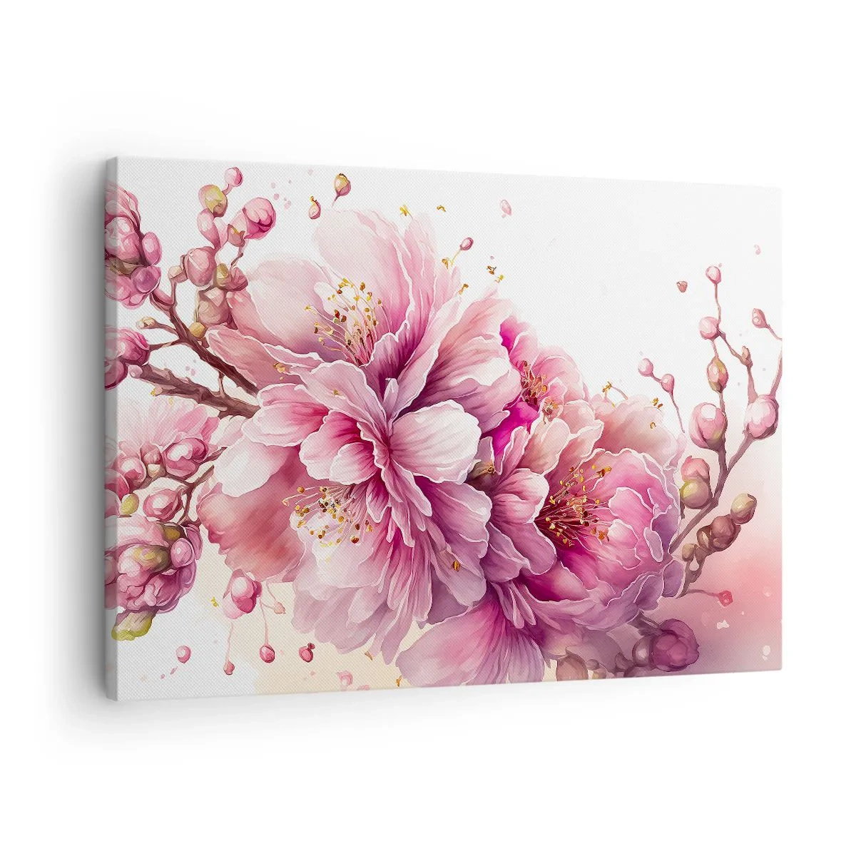 Tablou pe pânză Canvas - Flori de cireș delicate în plină floare pe un fundal luminos - 70x50cm - Flori de cireș - Decorațiune modernă pentru perete pentru living și dormitor ARTTOR