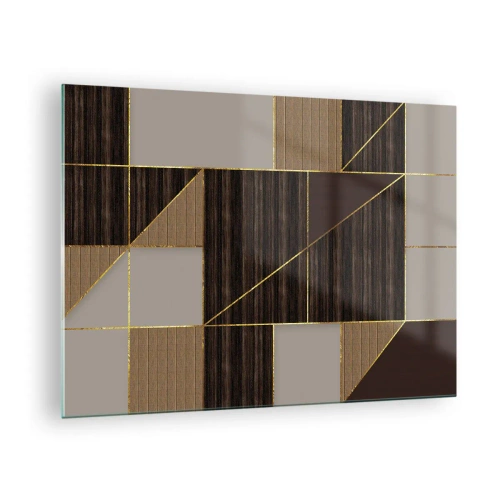 Tablou pe sticlă - Mozaic abstract cu elemente maro și aurii - 70x50cm - Un mozaic de maro și auriu - Decorațiune modernă pentru perete pentru living și dormitor ARTTOR