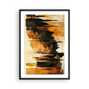 Poster în ramă neagră - O compoziție abstractă în nuanțe calde de maro și negru. - 50x70cm - Armonie de negru și auriu - Decorațiune modernă pentru perete pentru living și dormitor ARTTOR