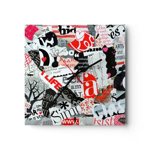 Ceas de perete - Ceas pe sticlă - Colaj de hipsteri - 40x40 cm