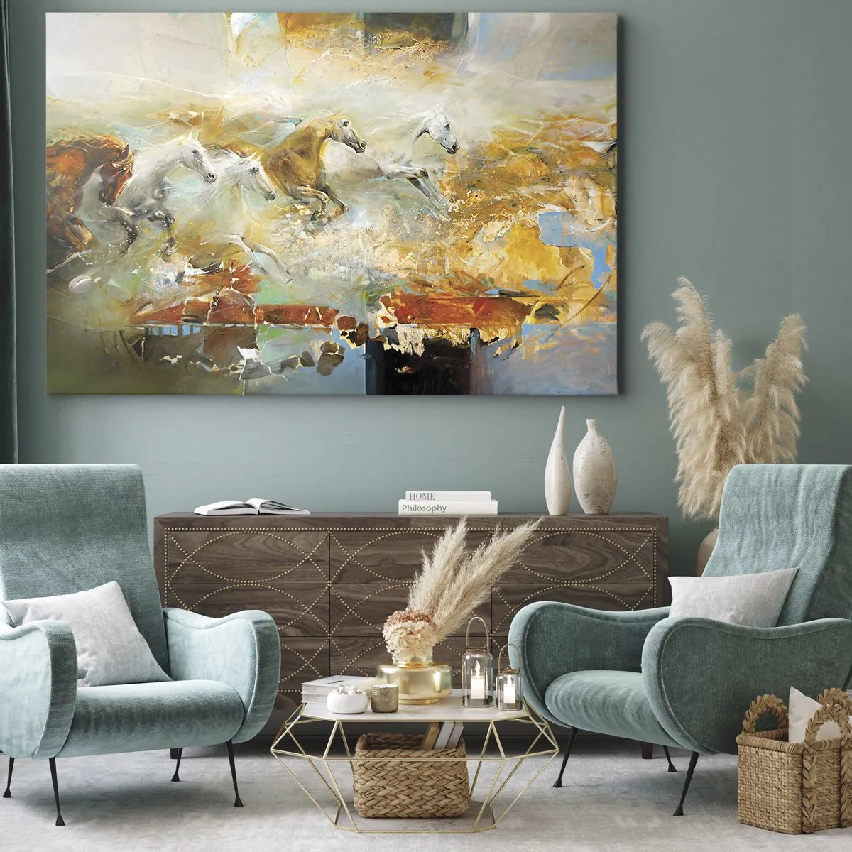 Tablou pe pânză - Galopând prin lumină - 120x80 cm
