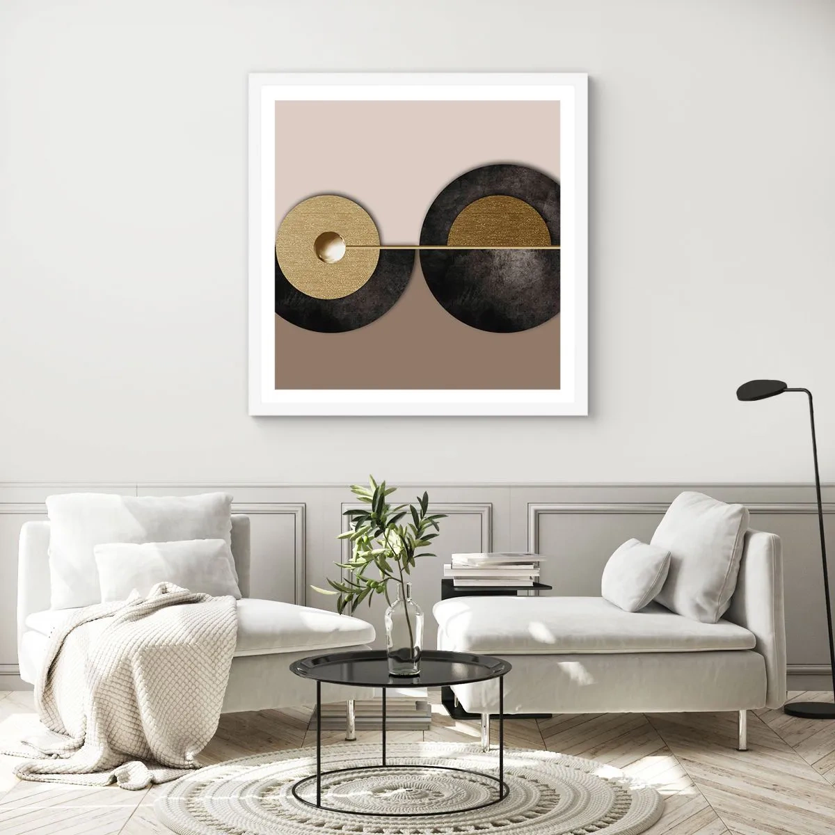 Poster în ramă albă - Variații în jurul unui cerc - 40x40 cm