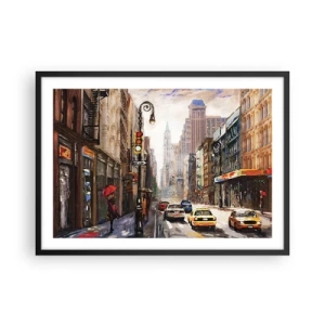 Poster în ramă neagră - New York - plin de culoare și în ploaie - 70x50 cm