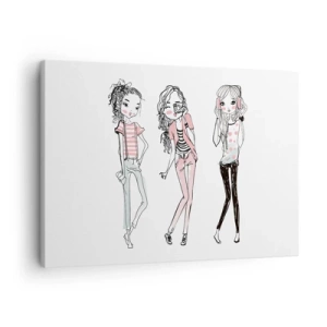 Tablou pe pânză Canvas - Ilustrație a fetelor la modă în culori pastelate - 70x50cm - Hai la distracție - Decorațiune modernă pentru perete pentru living și dormitor ARTTOR