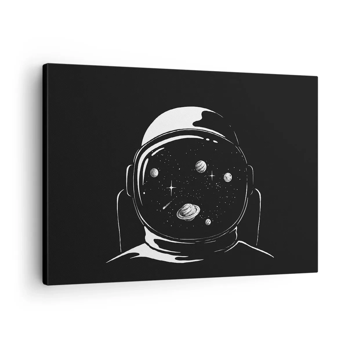 Tablou pe pânză Canvas - O cască minimalistă de astronaut cu vedere spre spațiu - 70x50cm - Mișto priveliște - Decorațiune modernă pentru perete pentru living și dormitor ARTTOR