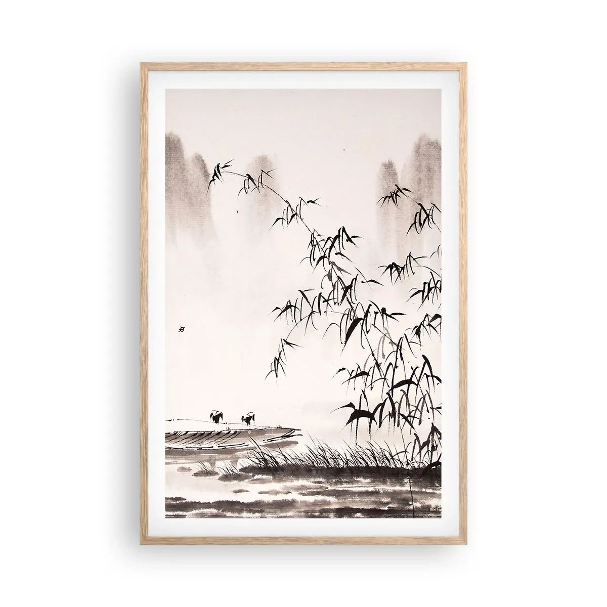 Poster în ramă de stejar deschis - Liniștea câmpurilor de orez - 61x91 cm