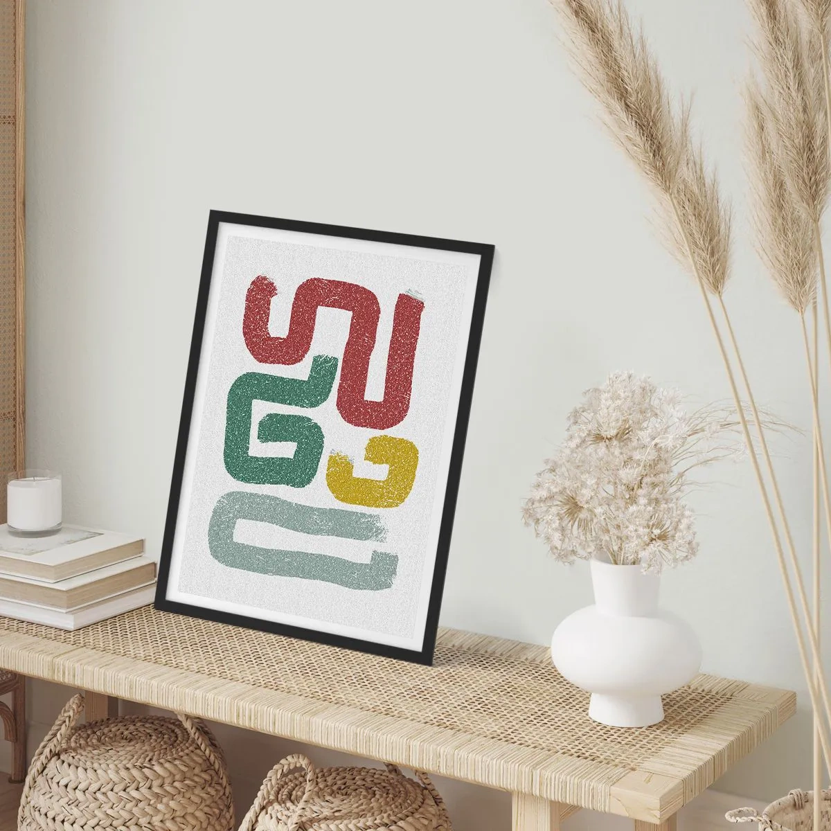 Poster în ramă neagră - Forme abstracte în tonuri pământii pe un fundal deschis - 50x70cm - Într-o limbă necunoscută - Decorațiune modernă pentru perete pentru living și dormitor ARTTOR