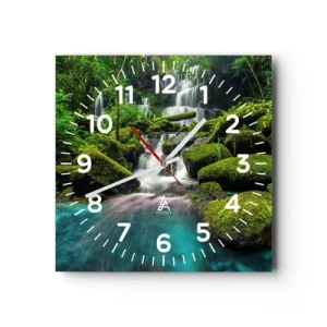 Ceas de perete - Ceas pe sticlă - Turcoaz, safir și argint lichid - 40x40 cm