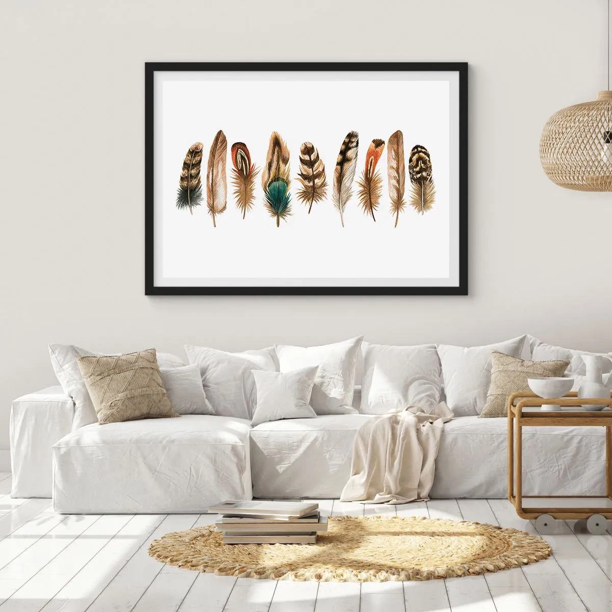 Poster în ramă neagră - Variație cu pene - 40x30 cm