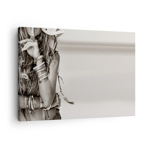 Tablou pe pânză Canvas - Portretul unei femei boho cu bijuterii - 70x50cm - Ca o fată - Decorațiune modernă pentru perete pentru living și dormitor ARTTOR