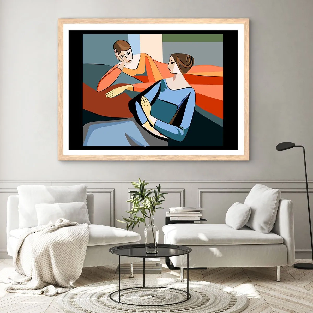 Poster în ramă de stejar deschis - Un moment de confidențe - 100x70 cm