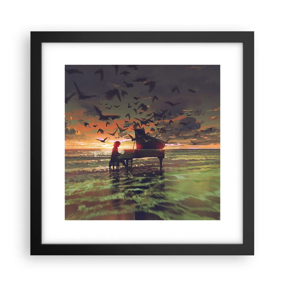 Poster în ramă neagră - Concert pentru pian și valuri - 30x30 cm