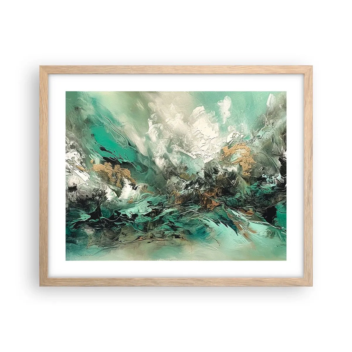 Poster în ramă de stejar deschis - Fierbere negru-smarald - 50x40 cm