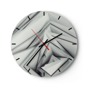 Ceas de perete - Ceas pe sticlă - Forme geometrice, tridimensionale în nuanțe de gri - 30x30cm - Muguri cu unghiuri ascuțite - Decorațiune modernă pentru perete pentru living, bucătărie și dormitor ARTTOR