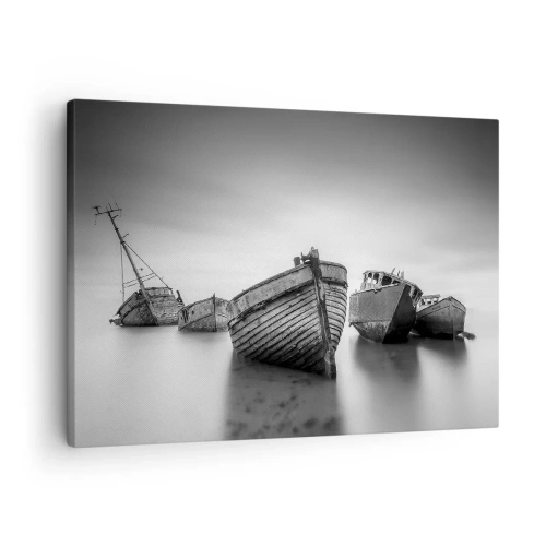 Tablou pe pânză Canvas - Bărci abandonate pe ape calme - 70x50cm - Acum sunt doar amintiri... - Decorațiune modernă pentru perete pentru living și dormitor ARTTOR