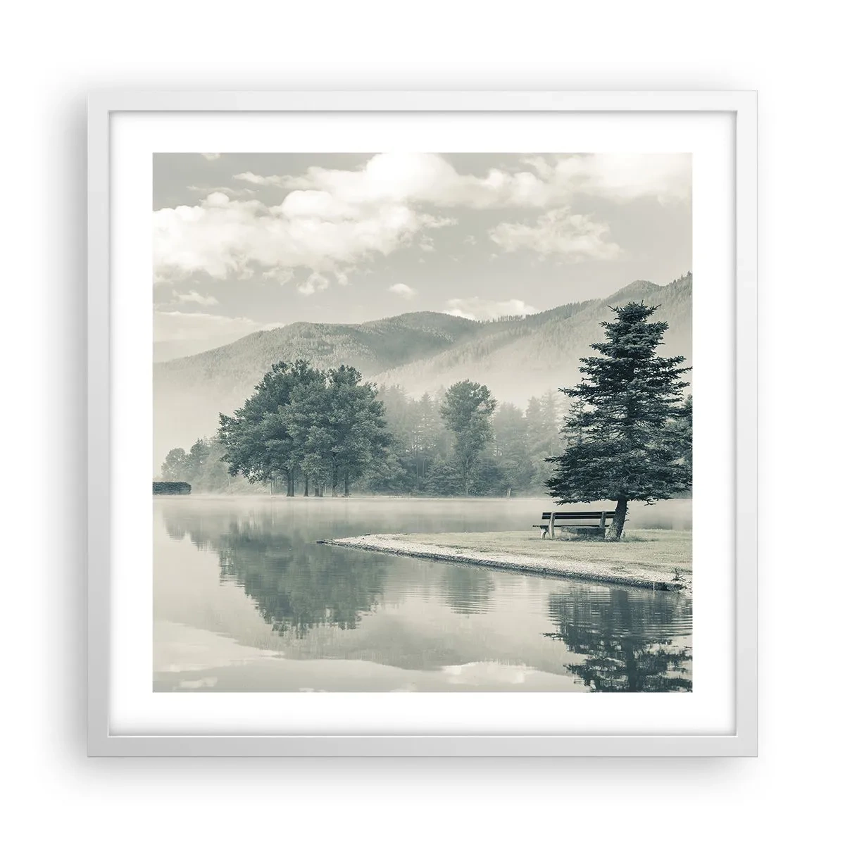 Poster în ramă albă - Lacul încă doarme - 50x50 cm