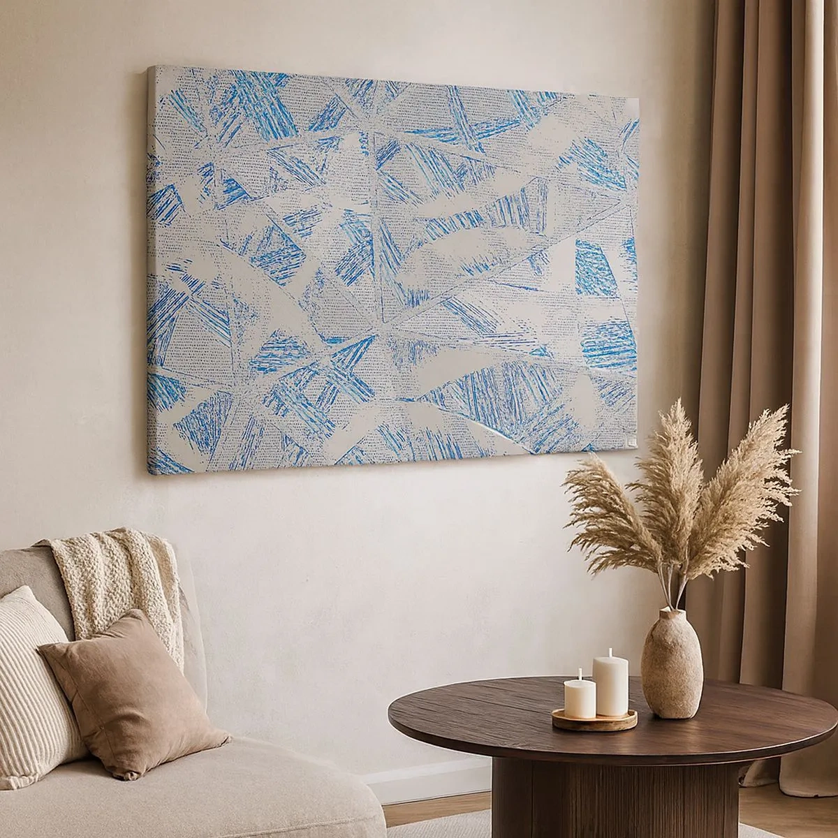 Tablou pe pânză Canvas - Modele geometrice în nuanțe de albastru și gri - 70x50cm - Într-un labirint de gri-albastru - Decorațiune modernă pentru perete pentru living și dormitor ARTTOR