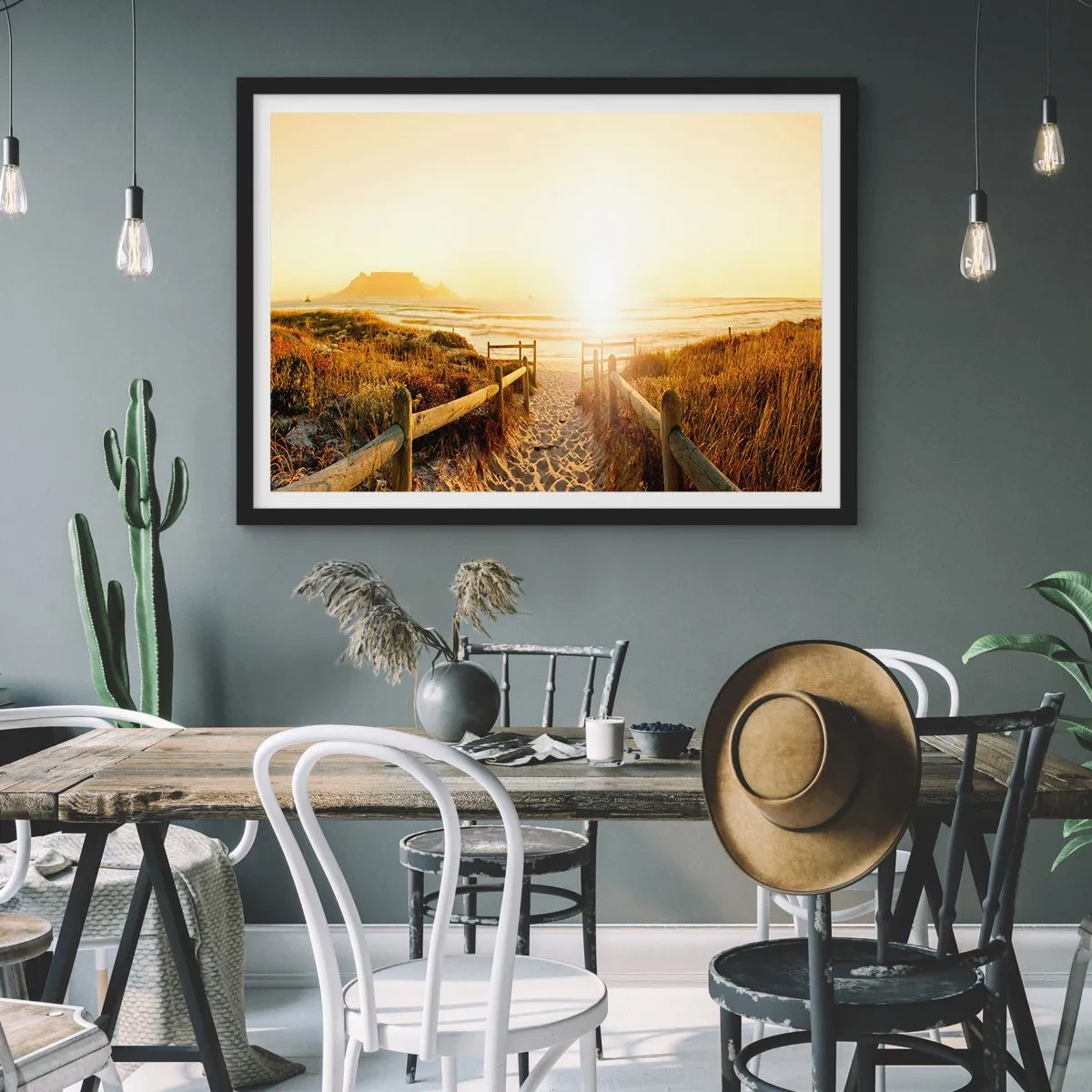 Poster în ramă neagră - Prin dune spre soare - 50x40 cm