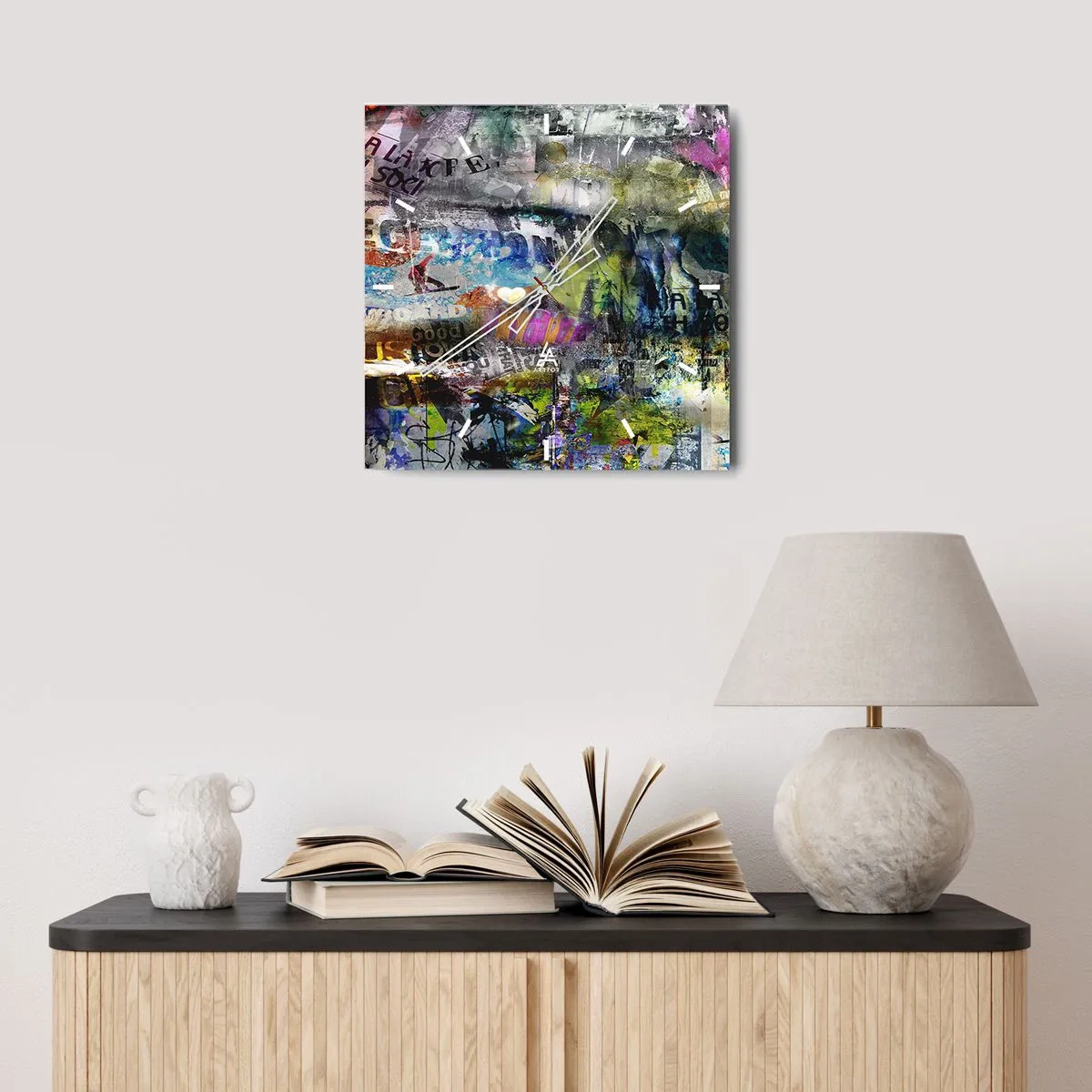 Ceas de perete - Ceas pe sticlă - Colaj de amintiri - 30x30 cm