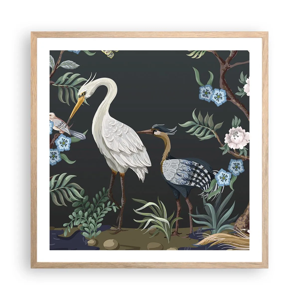 Poster în ramă de stejar deschis - Parada păsărilor - 60x60 cm