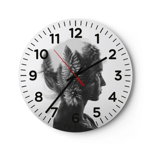 Ceas de perete - Ceas pe sticlă - Doamna din pădurea de pini - 40x40 cm