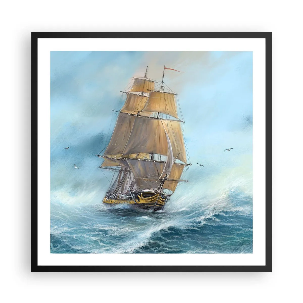 Poster în ramă neagră - Rulează pe valuri - 60x60 cm