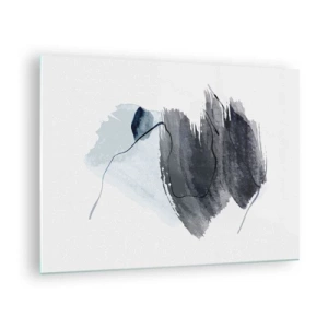 Tablou pe sticlă - O compoziție abstractă în nuanțe de albastru marin și gri - 70x50cm - Intensitate și mișcare - Decorațiune modernă pentru perete pentru living și dormitor ARTTOR