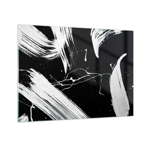 Tablou pe sticlă - Tușe albe de pensulă pe fundal negru - 70x50cm - Abisul întunericului - Decorațiune modernă pentru perete pentru living și dormitor ARTTOR
