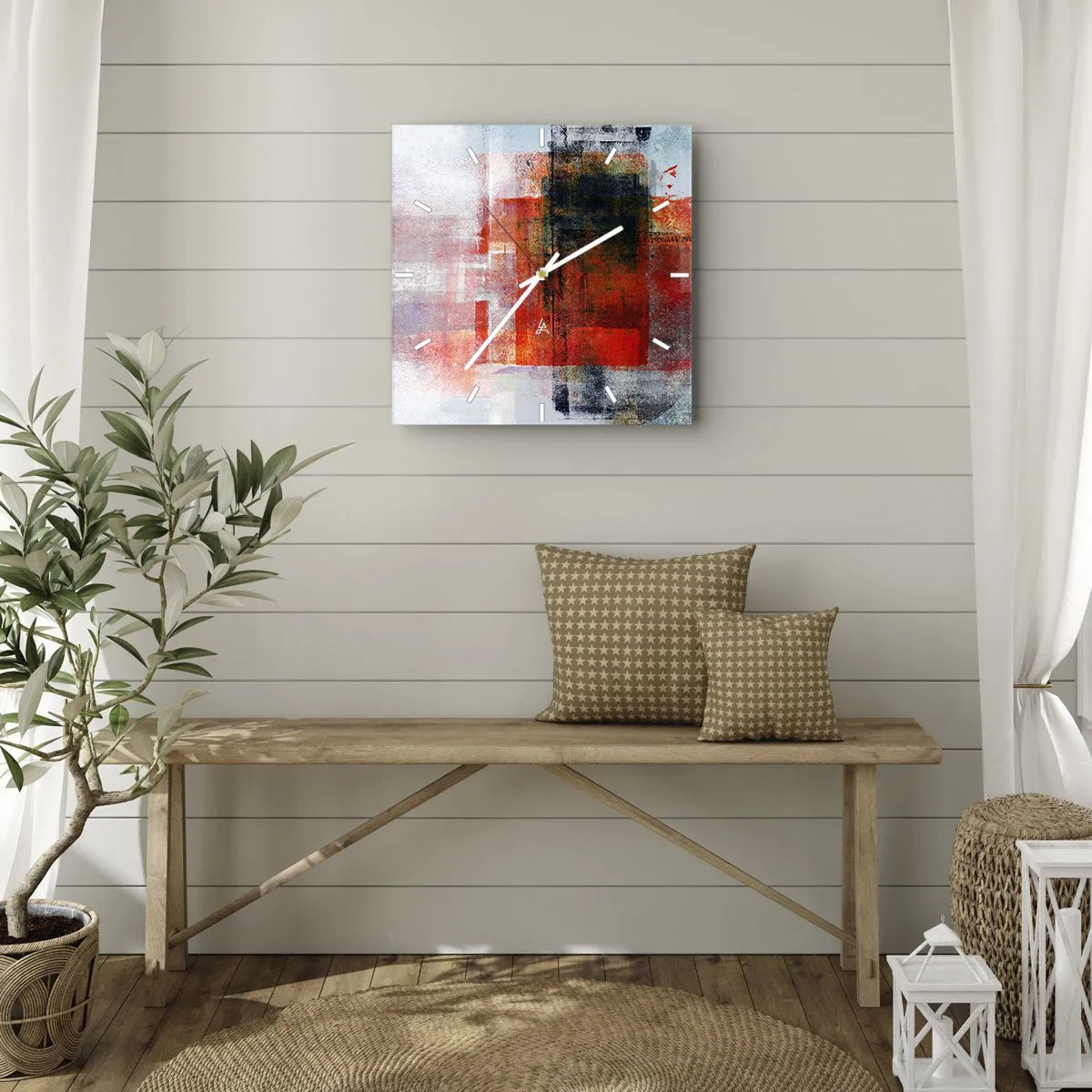 Ceas de perete - Ceas pe sticlă - Compoziție înfocată - 40x40 cm