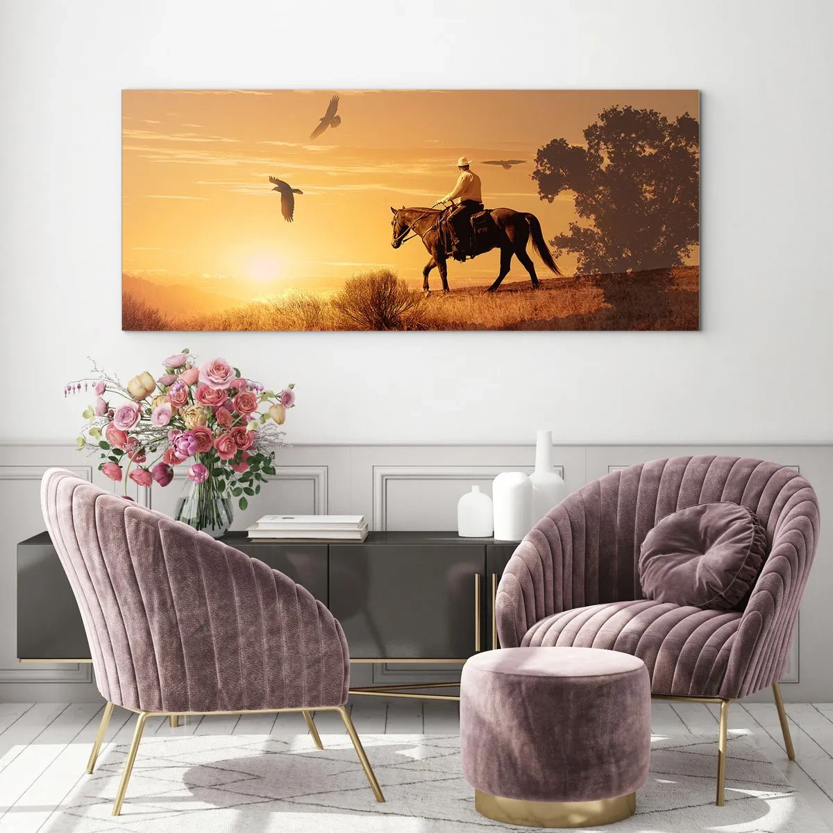 Tablou pe sticlă - Singur peste prerie - 90x30 cm