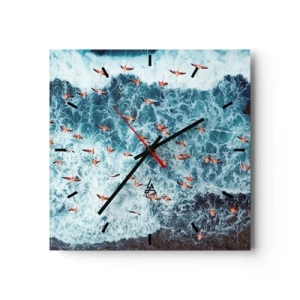 Ceas de perete - Ceas pe sticlă - Parada de la malul mării - 40x40 cm