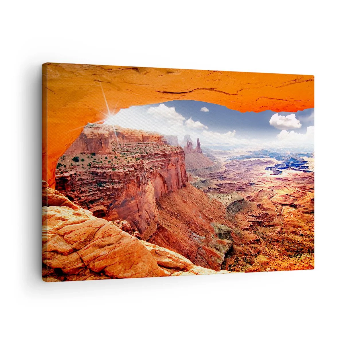 Tablou pe pânză Canvas - Canion văzut printr-o fereastră de stâncă cu tonuri calde de rocă - 70x50cm - Sculptat de natura însăși - Decorațiune modernă pentru perete pentru living și dormitor ARTTOR
