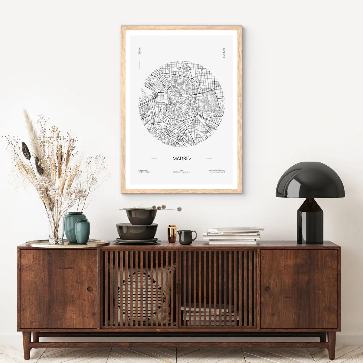 Poster în ramă de stejar deschis - Anatomia Madridului - 50x70 cm