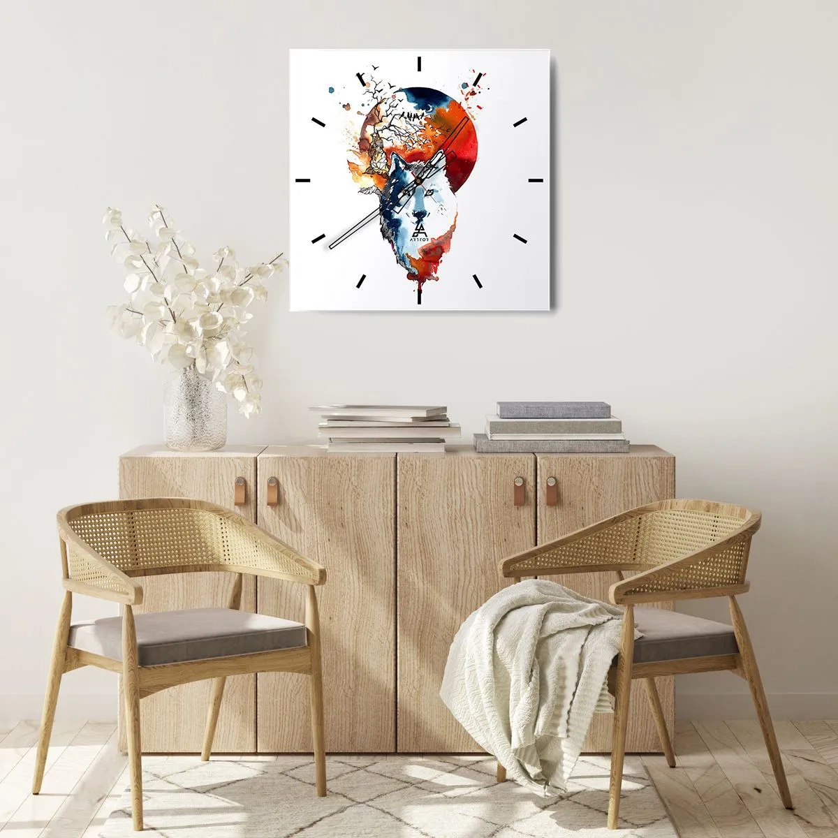 Ceas de perete - Ceas pe sticlă - Bot în bot cu noaptea - 40x40 cm