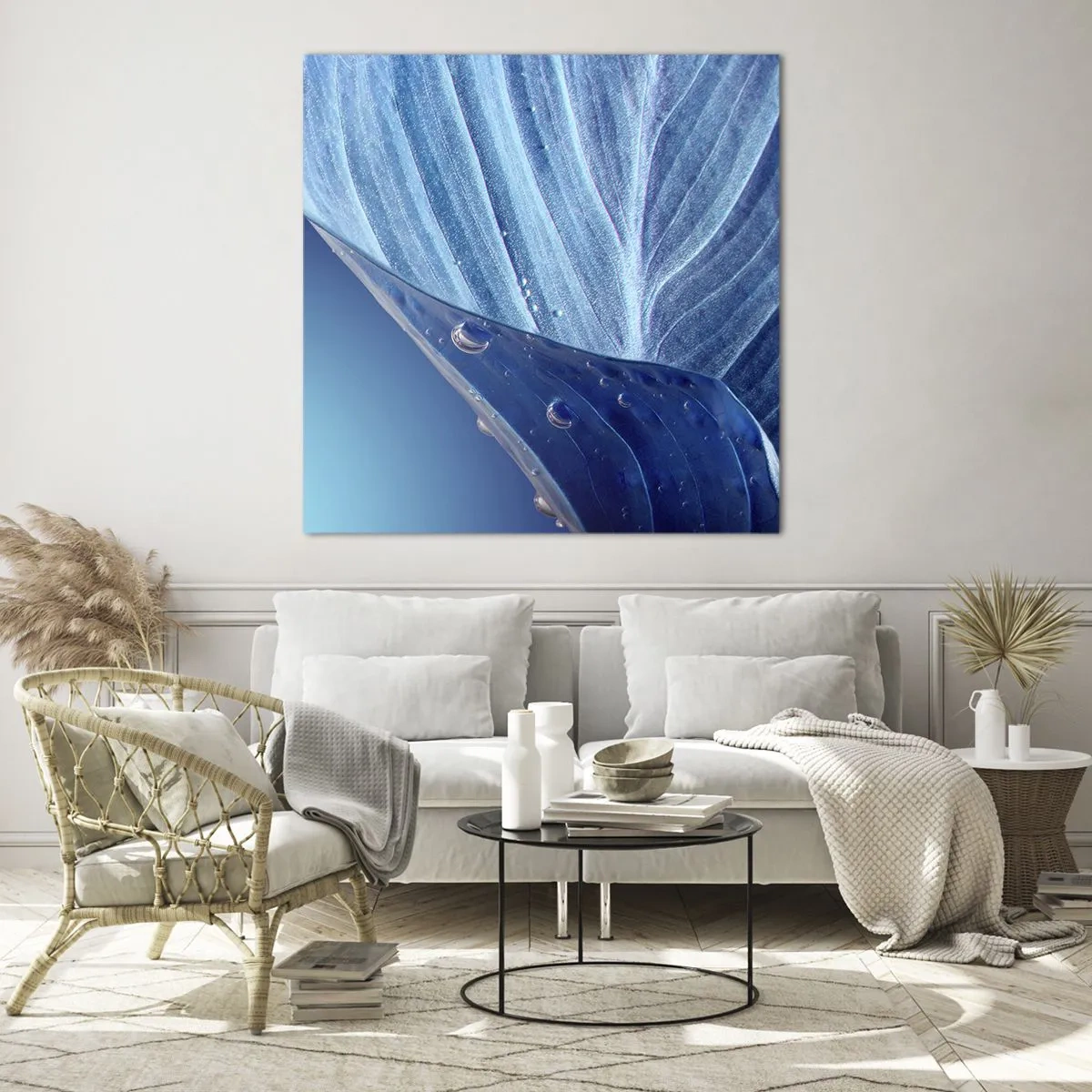 Tablou pe sticlă - Picături ascunse de albastru - 60x60 cm