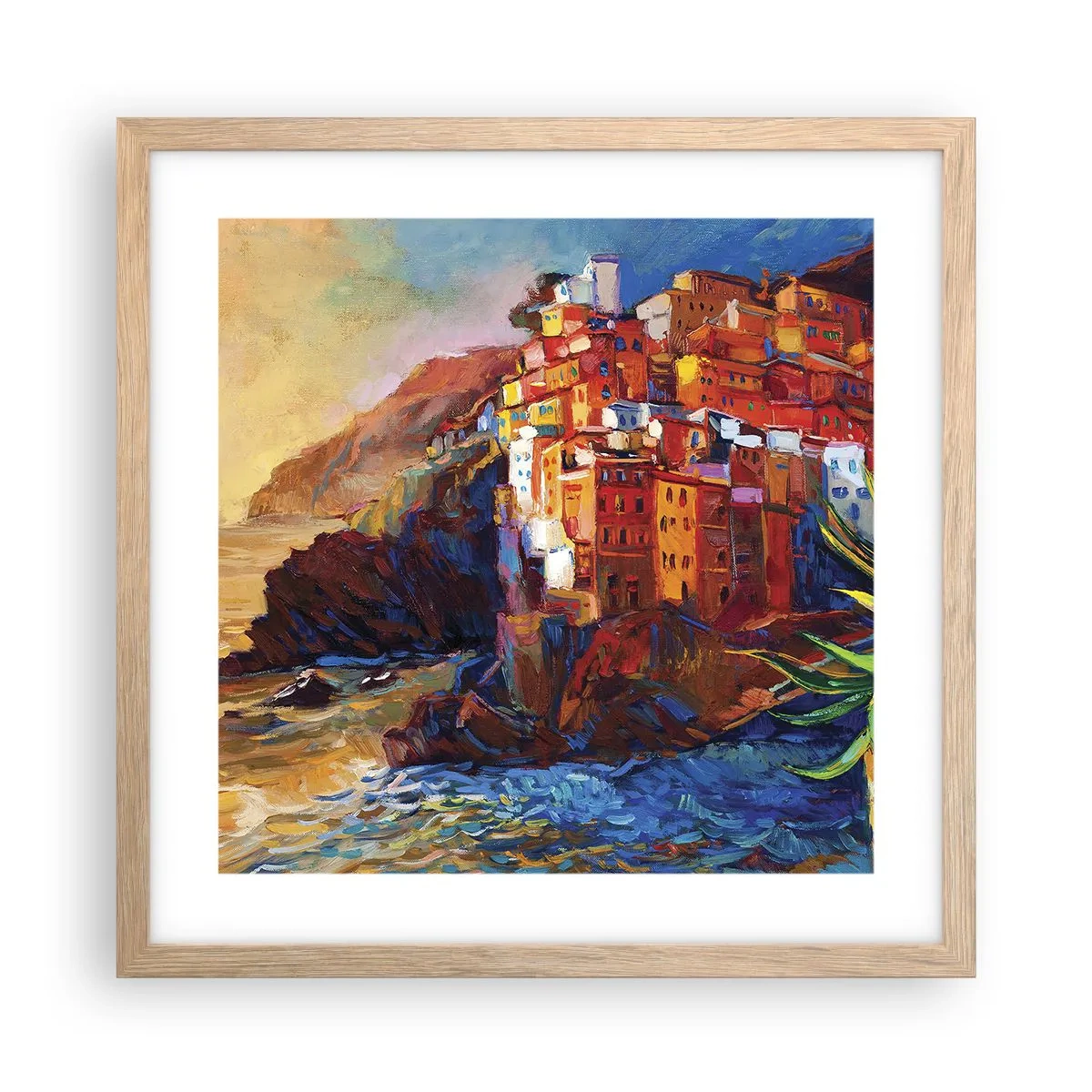 Poster în ramă de stejar deschis - Oraș italian de vis - 40x40 cm