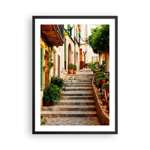 Poster în ramă neagră - Farmecul unei străzi mediteraneene - 50x70cm - Magia unei vacanțe în Spania - Decorațiune modernă pentru perete pentru living și dormitor ARTTOR